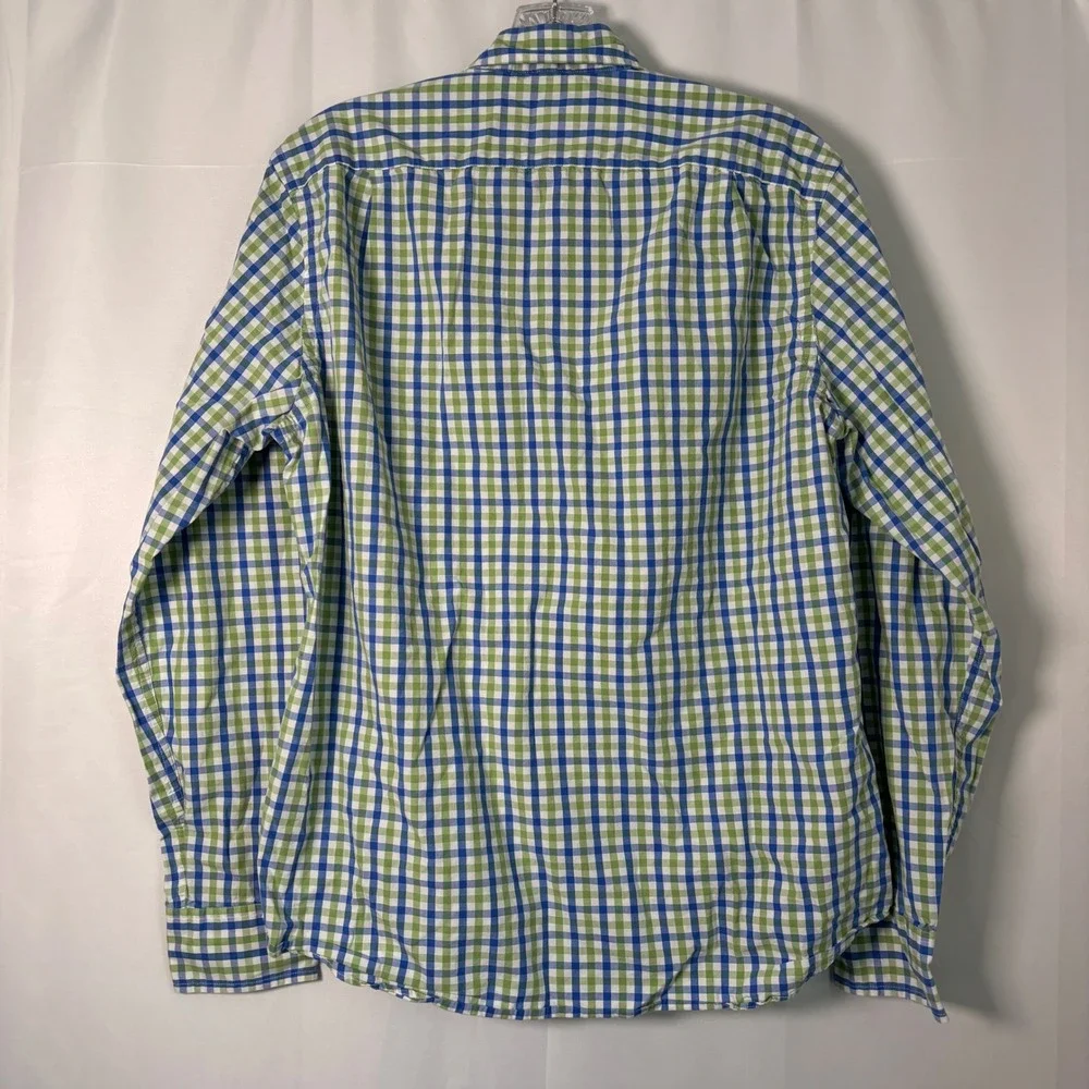 J. Crew Men's Long Sleeve Casual Cotton Button Shirt‎ Green & Blue Plaid Slim M